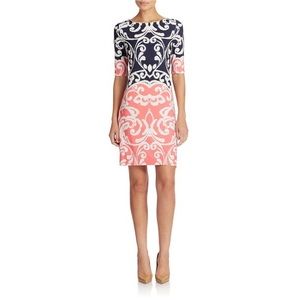 Eliza J Colorblock Printed Shift Dress Coral Navy